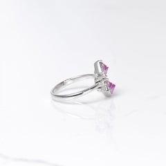 Pink Sapphire and Diamond Baguette Ring in 14k White Gold