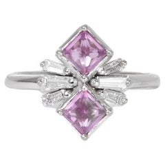Pink Sapphire and Diamond Baguette Ring in 14k White Gold