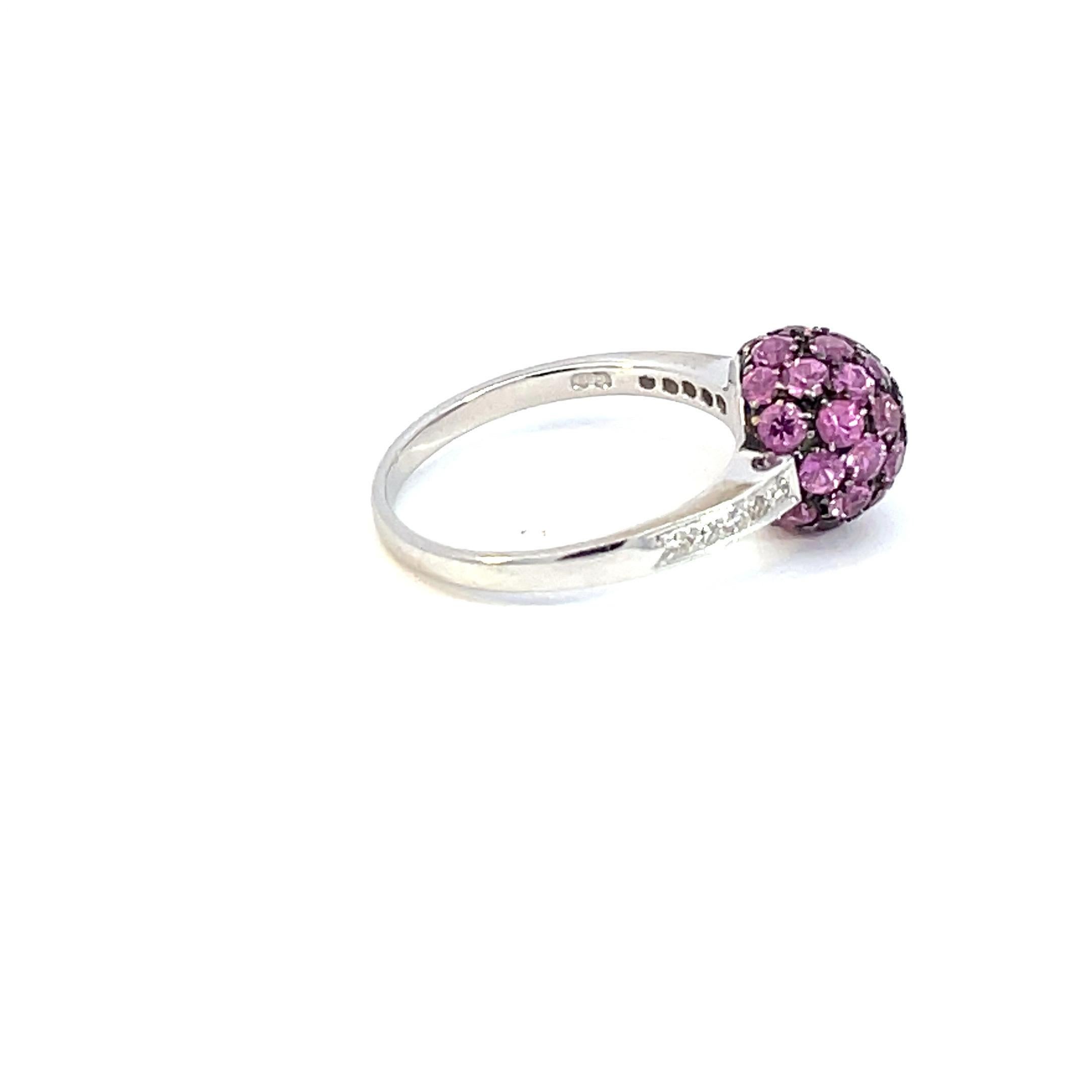 Contemporary Pink Sapphire and Diamond Ball Ring in 18 Karat White Gold For Sale
