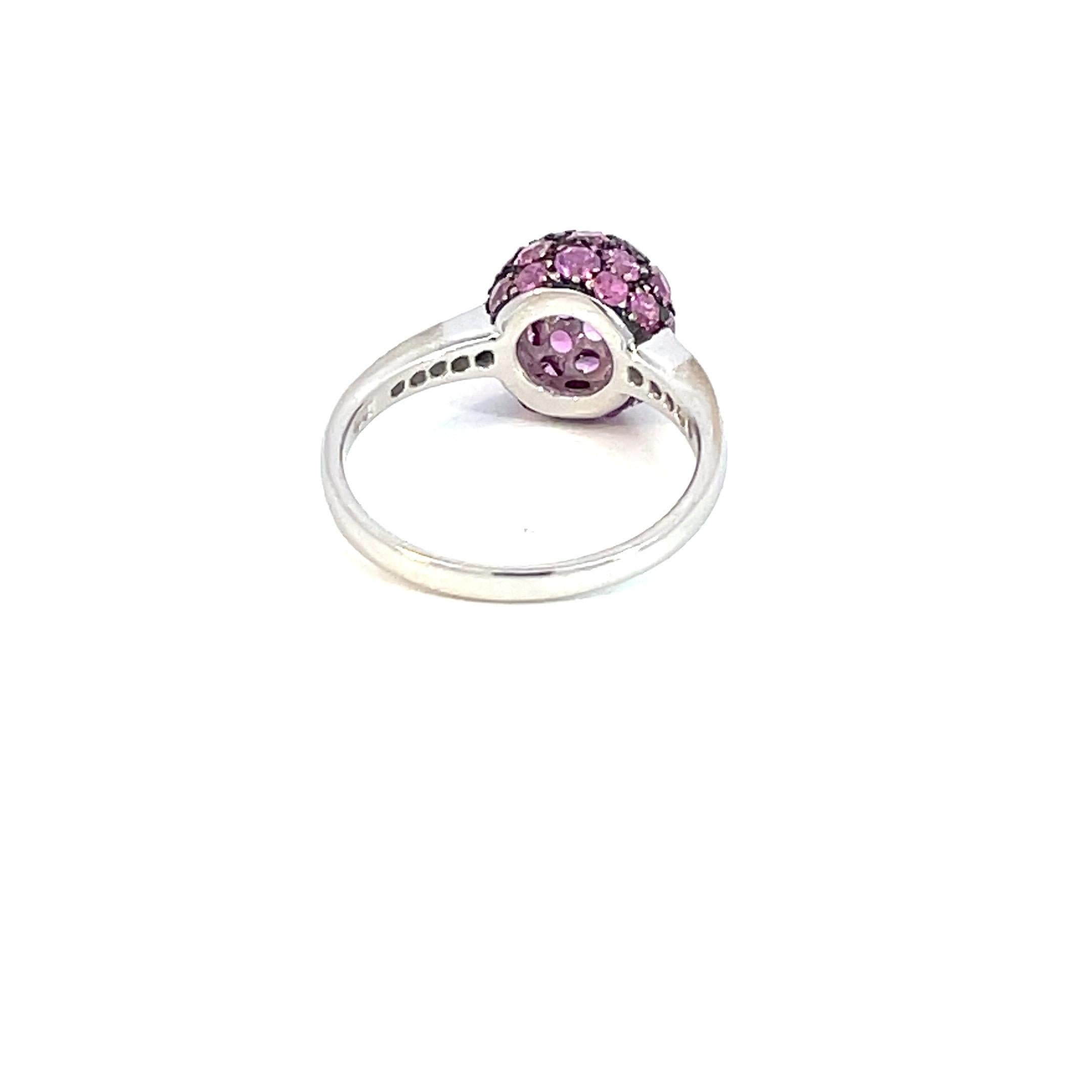 Round Cut Pink Sapphire and Diamond Ball Ring in 18 Karat White Gold For Sale
