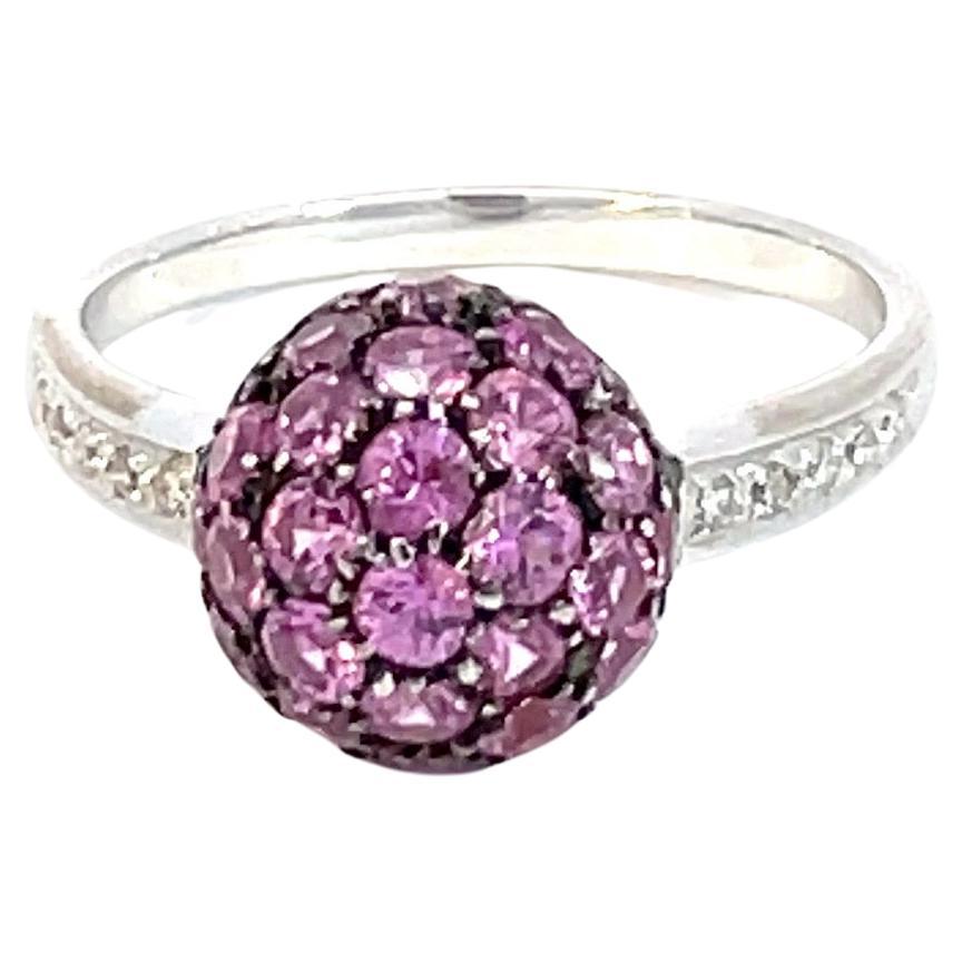 Pink Sapphire and Diamond Ball Ring in 18 Karat White Gold For Sale