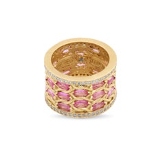 Stambolian 18K Gold Marquise Pink Sapphire and Diamonds Wide Band Ring