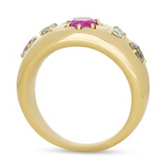 Pink Sapphire and Diamond Bezel Starburst 18 Karat Yellow Gold Ring