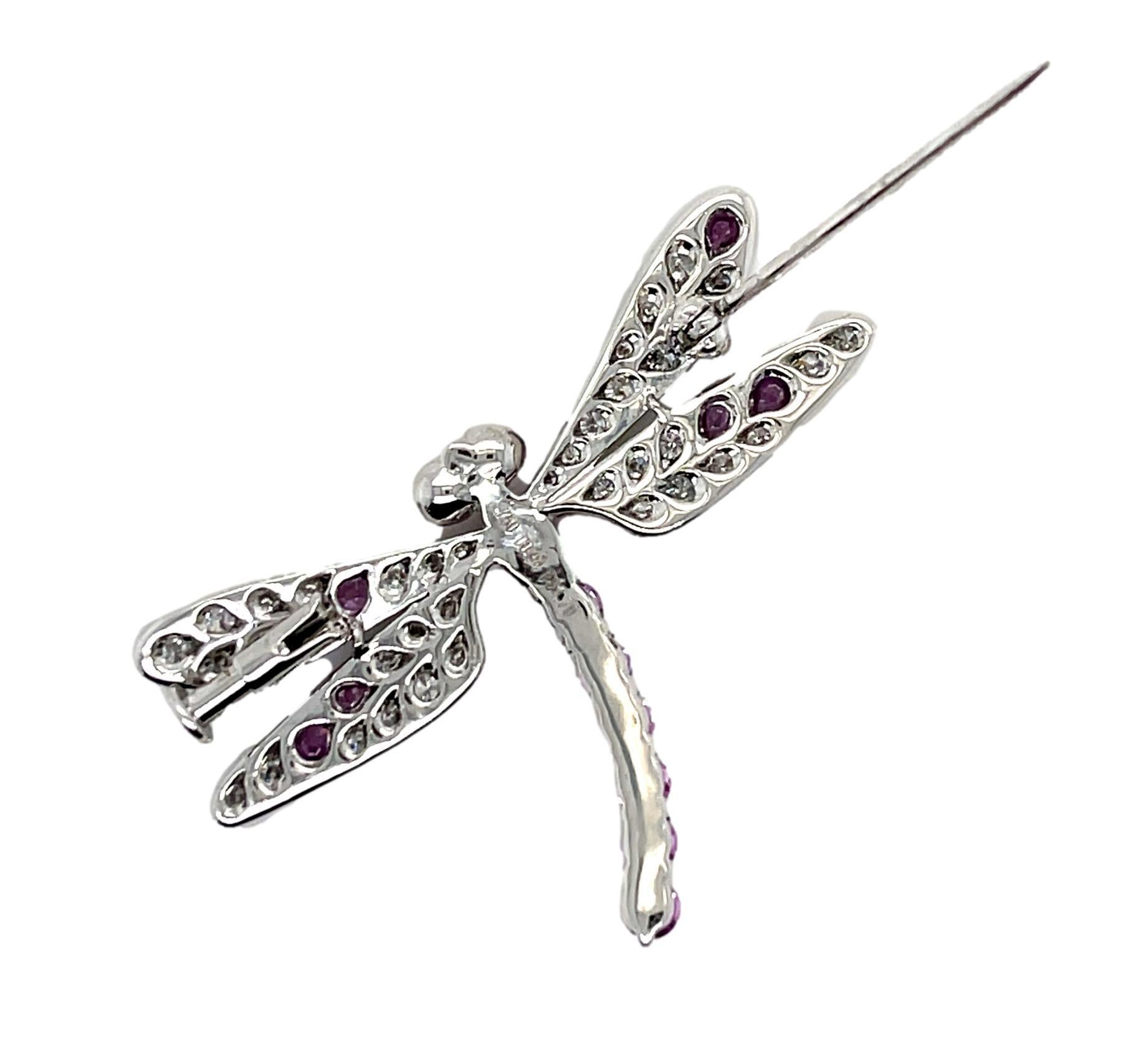 Pink Sapphire and Diamond Butterfly Brooch in 18KW Gold In New Condition For Sale In New York, NY