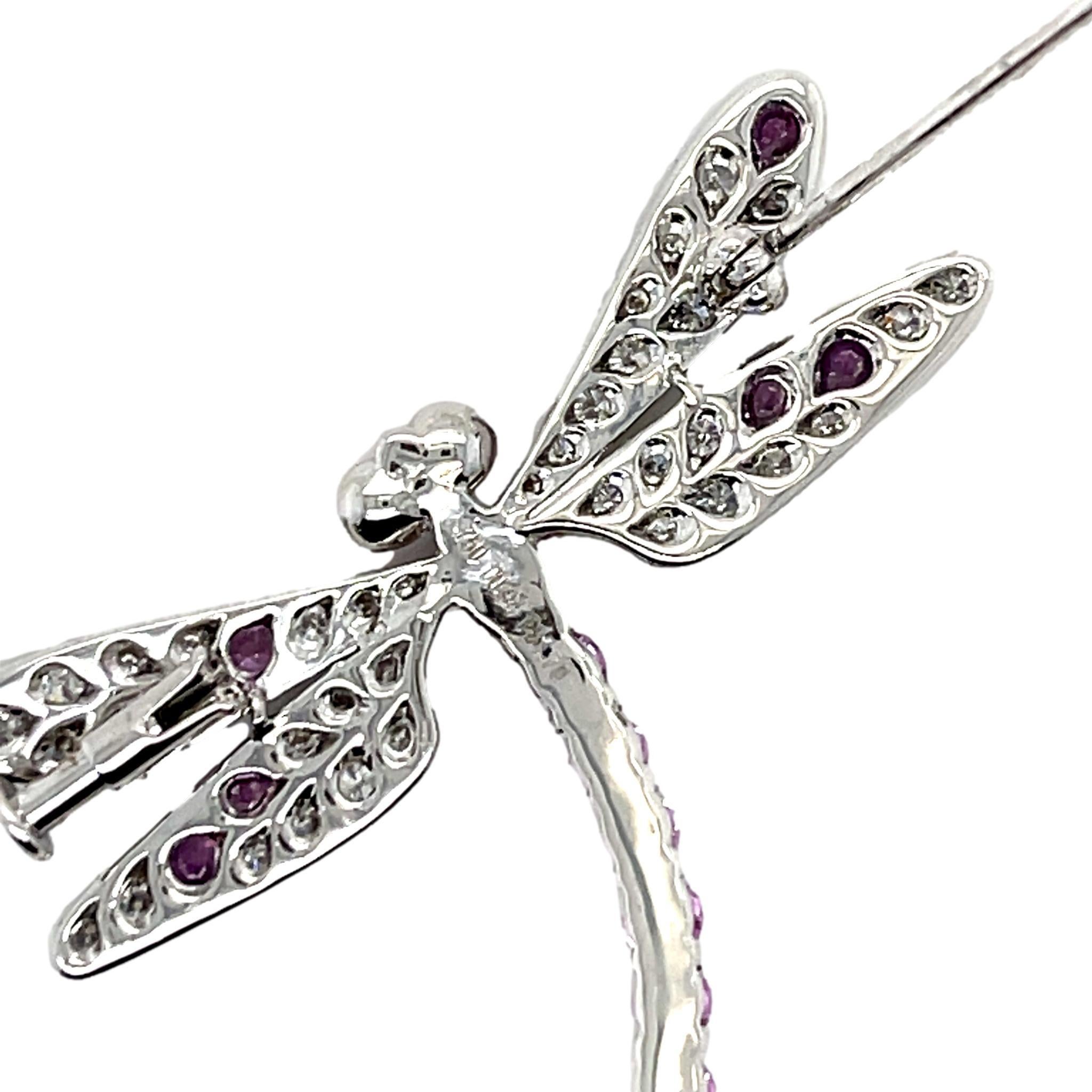 Women's or Men's Pink Sapphire and Diamond Butterfly Brooch in 18KW Gold For Sale