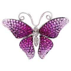 Pink Sapphire and Diamond Butterfly Gold Brooch Pin Simply Wonderful