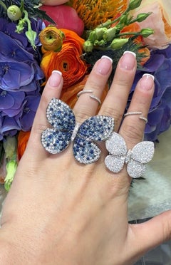 Large Diamond 5.00 Carats Butterfly Ring 18K White Gold, En Tremblant