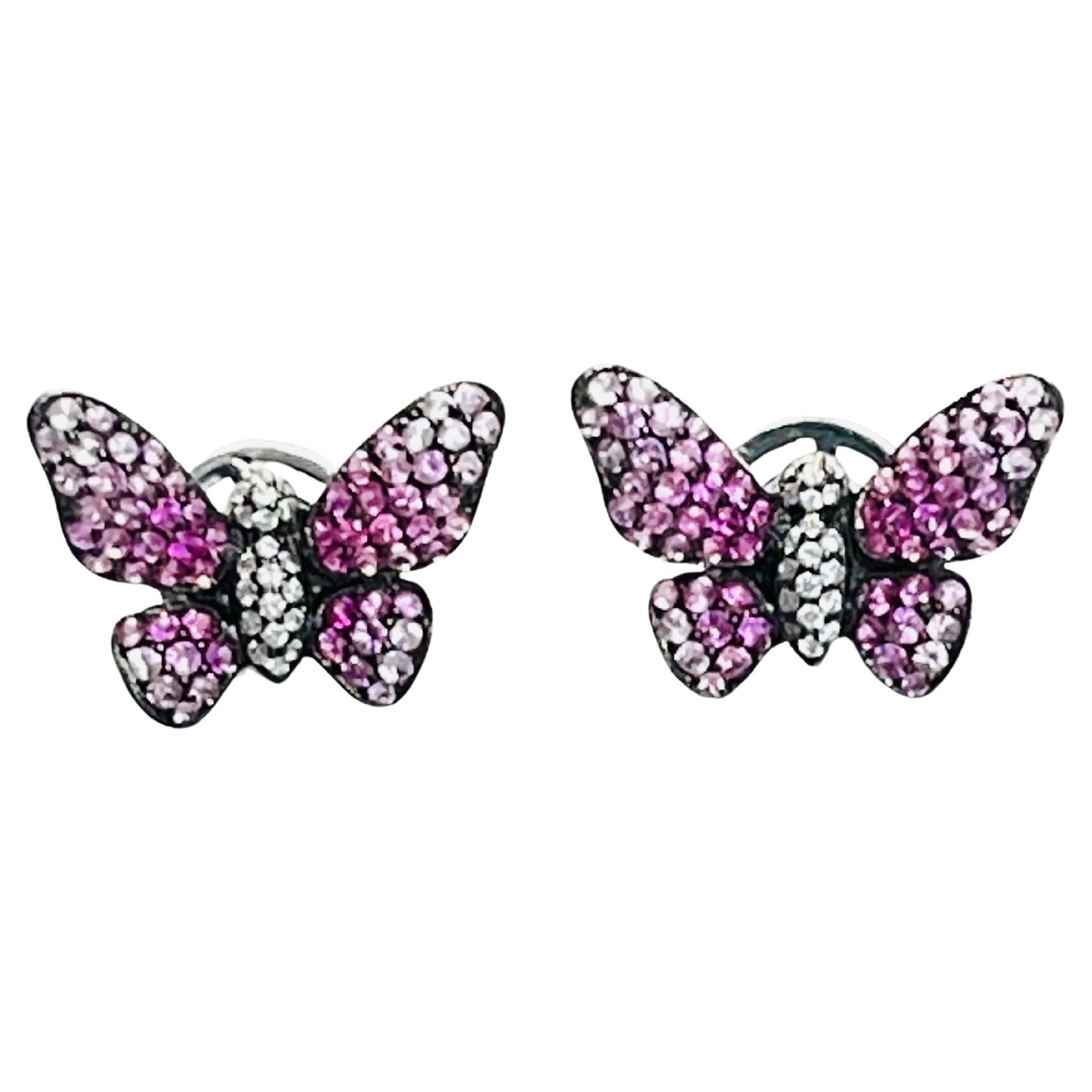 Pink Sapphire and Diamond Butterfly Stud Earrings In 18 Karat Gold.