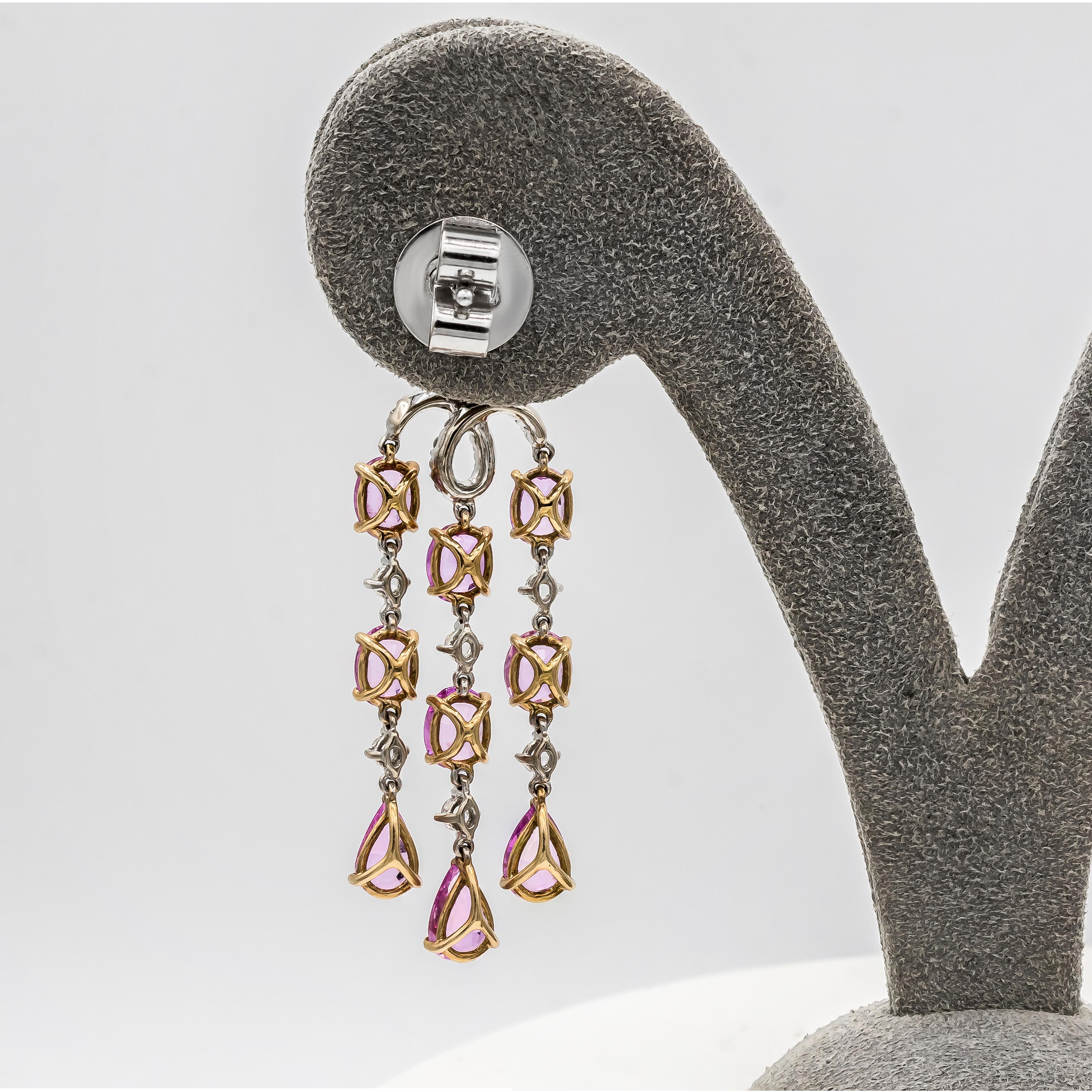 Contemporary Pink Sapphire and Diamond Chandelier Earrings