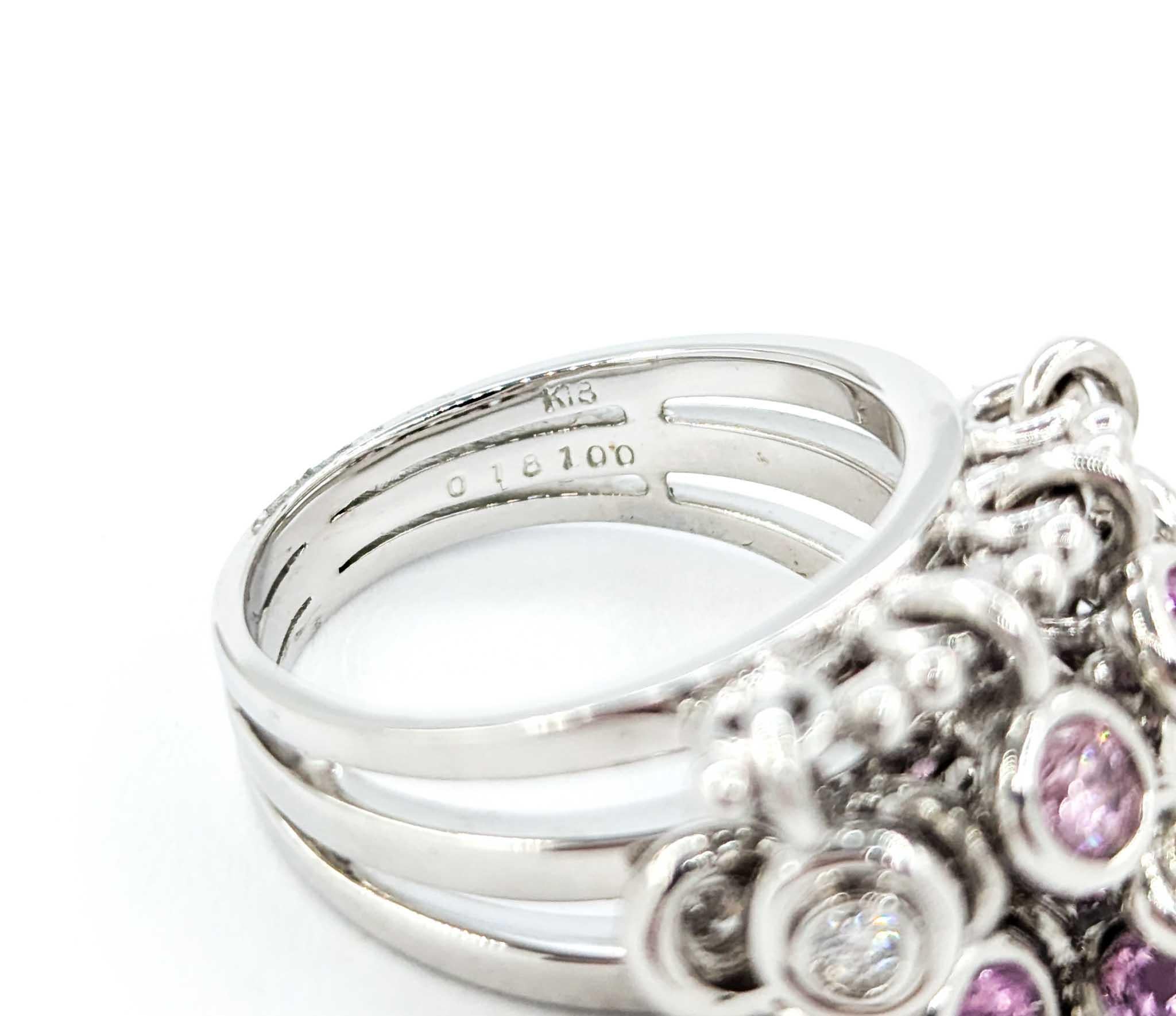 Pink Sapphire und Diamond Charm Ring in 18k Weißgold 4