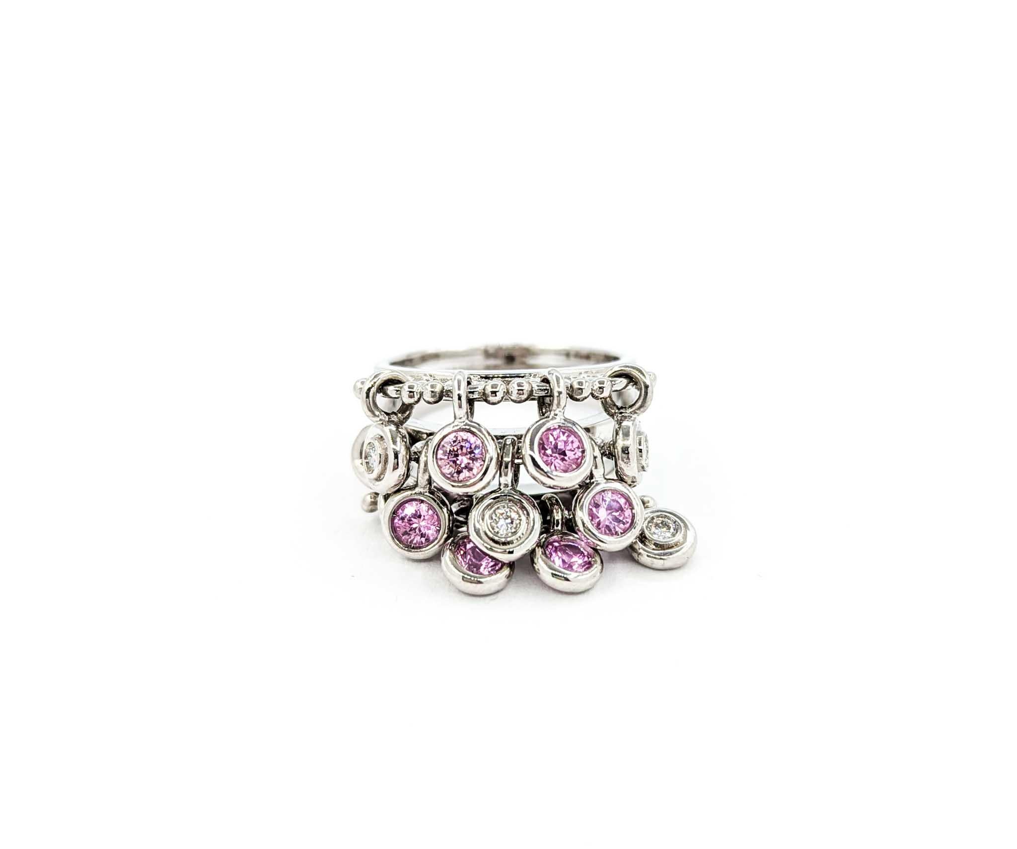 Pink Sapphire und Diamond Charm Ring in 18k Weißgold 5
