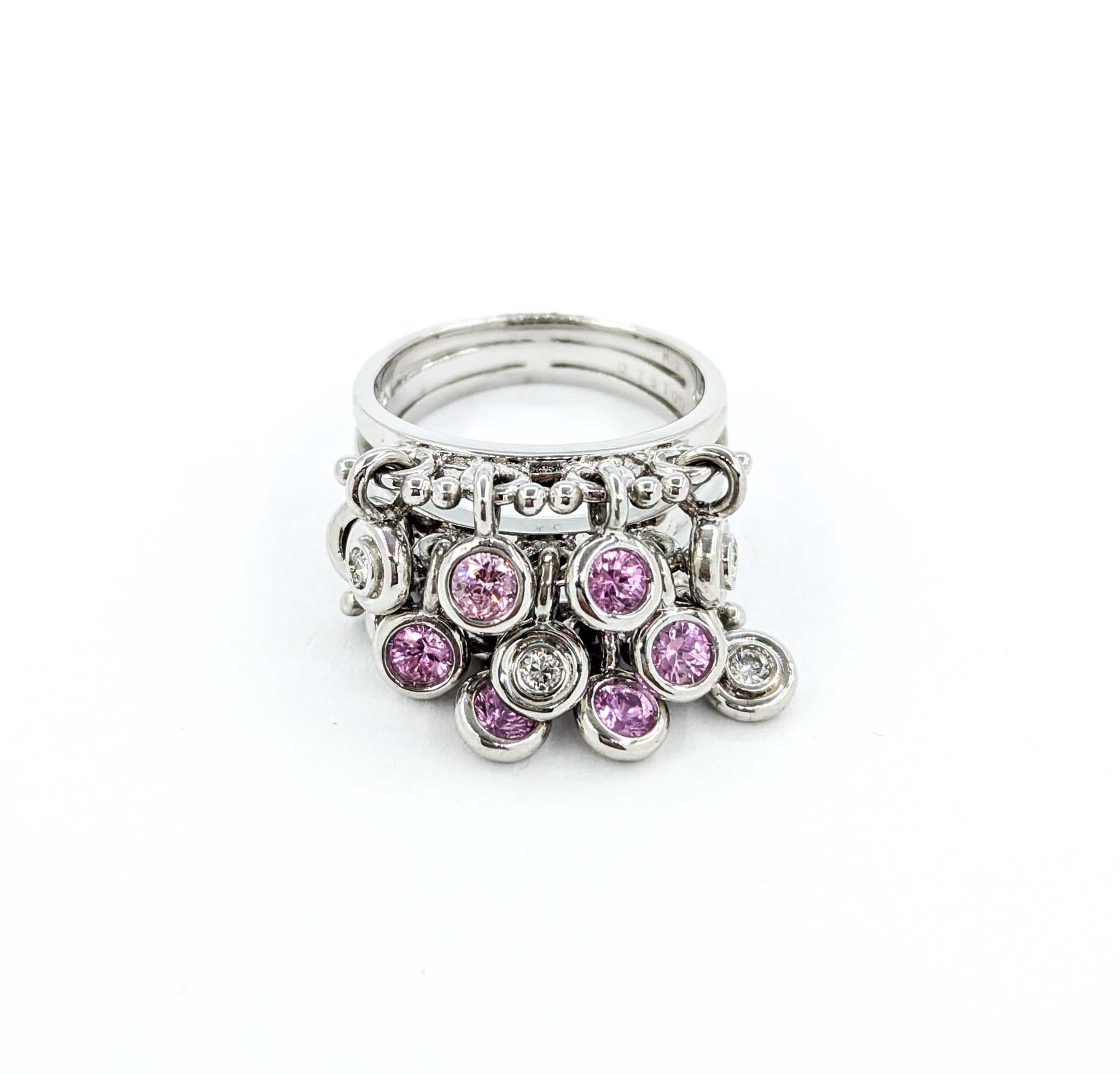 Pink Sapphire und Diamond Charm Ring in 18k Weißgold 6