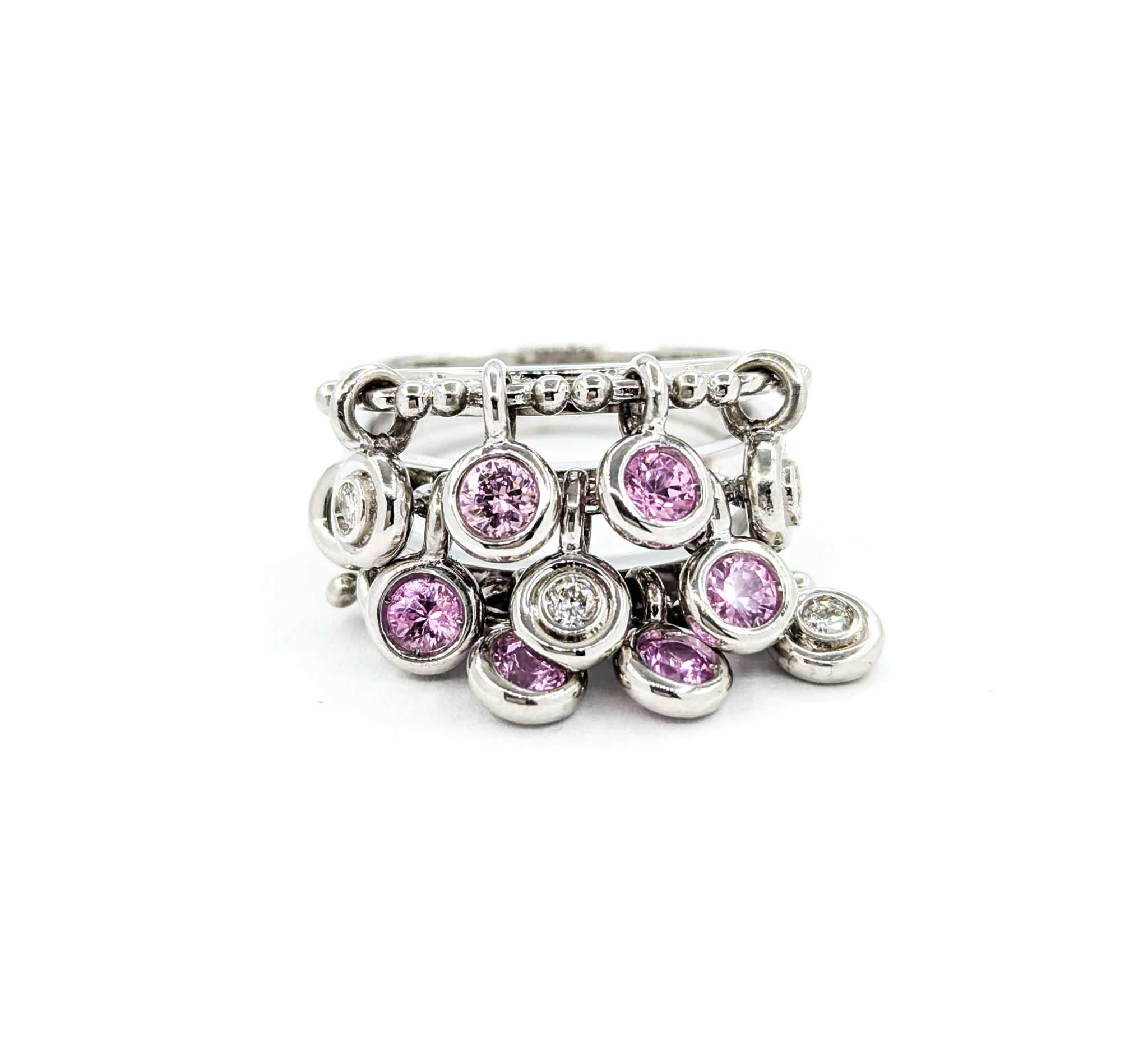 Pink Sapphire und Diamond Charm Ring in 18k Weißgold 7