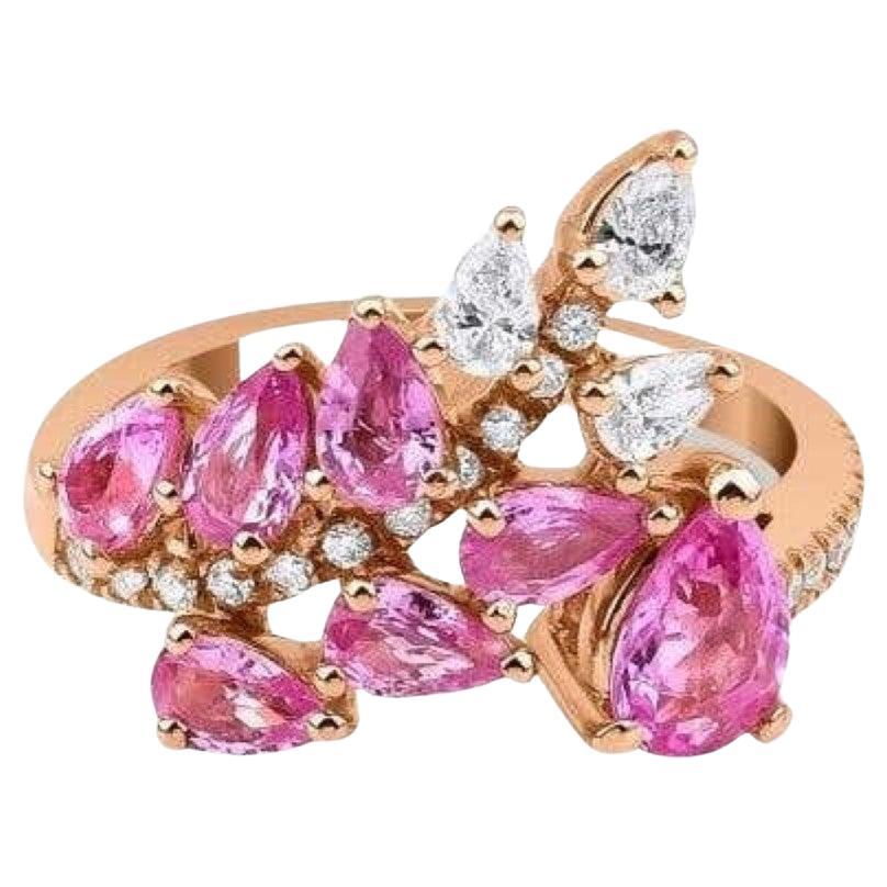 Pink Sapphire And Diamond Cluster 2.59ct Ring For Sale