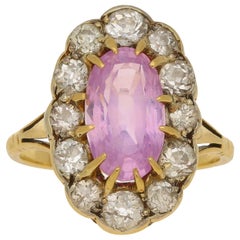 Pink Sapphire and Diamond Cluster Dress / Engagement Ring Set in 18k Yellow Gold