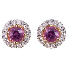 Pink Sapphire and Diamond Cluster Earrings in 18ct Rose Gold