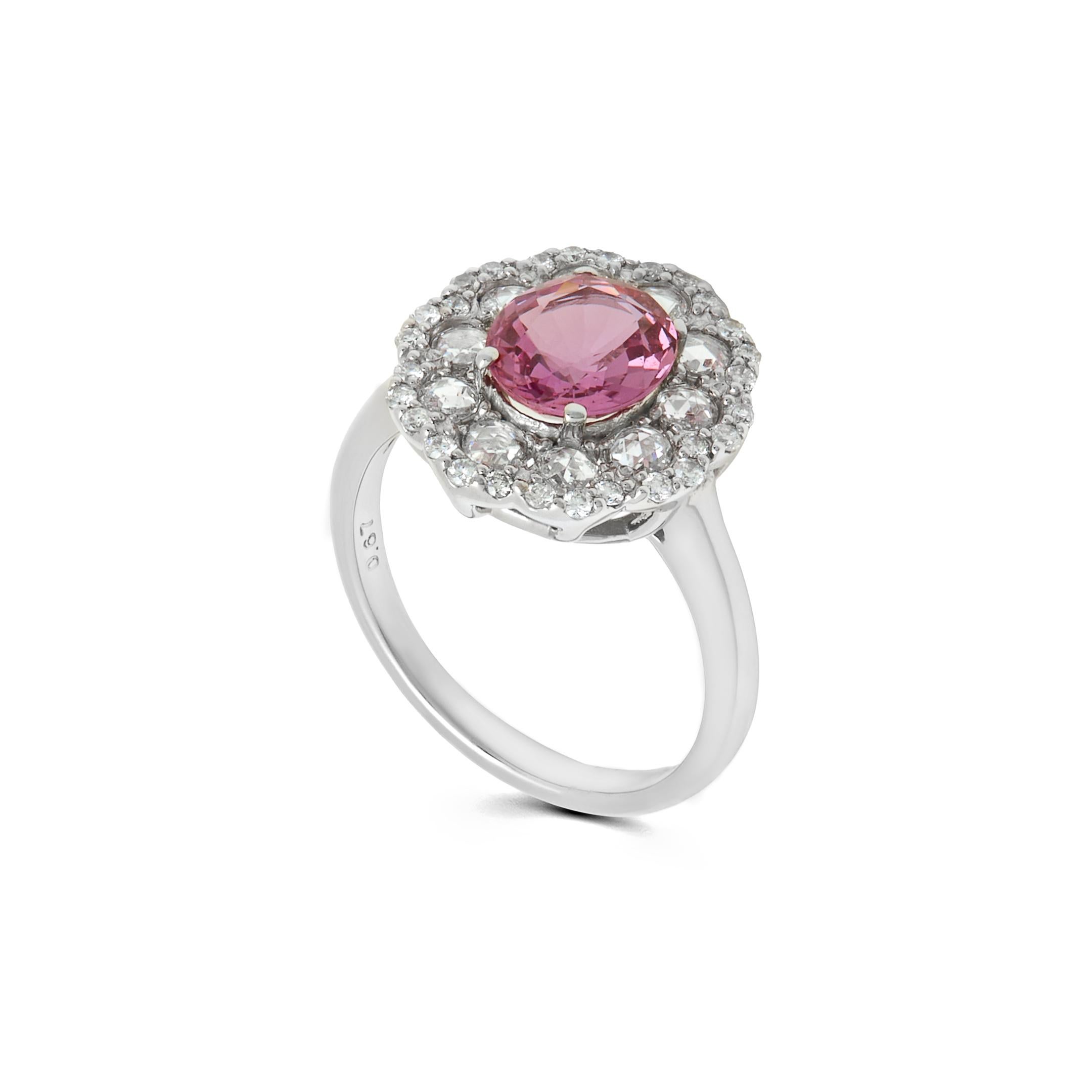 Round Cut Pink Sapphire and Diamond Cluster Ring