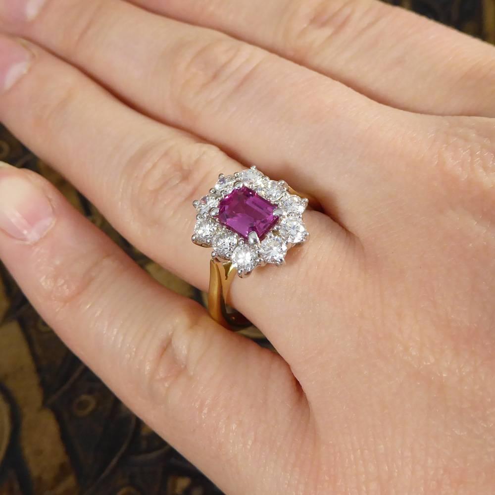 Pink Sapphire and Diamond Cluster Ring in 18 Carat Gold 5