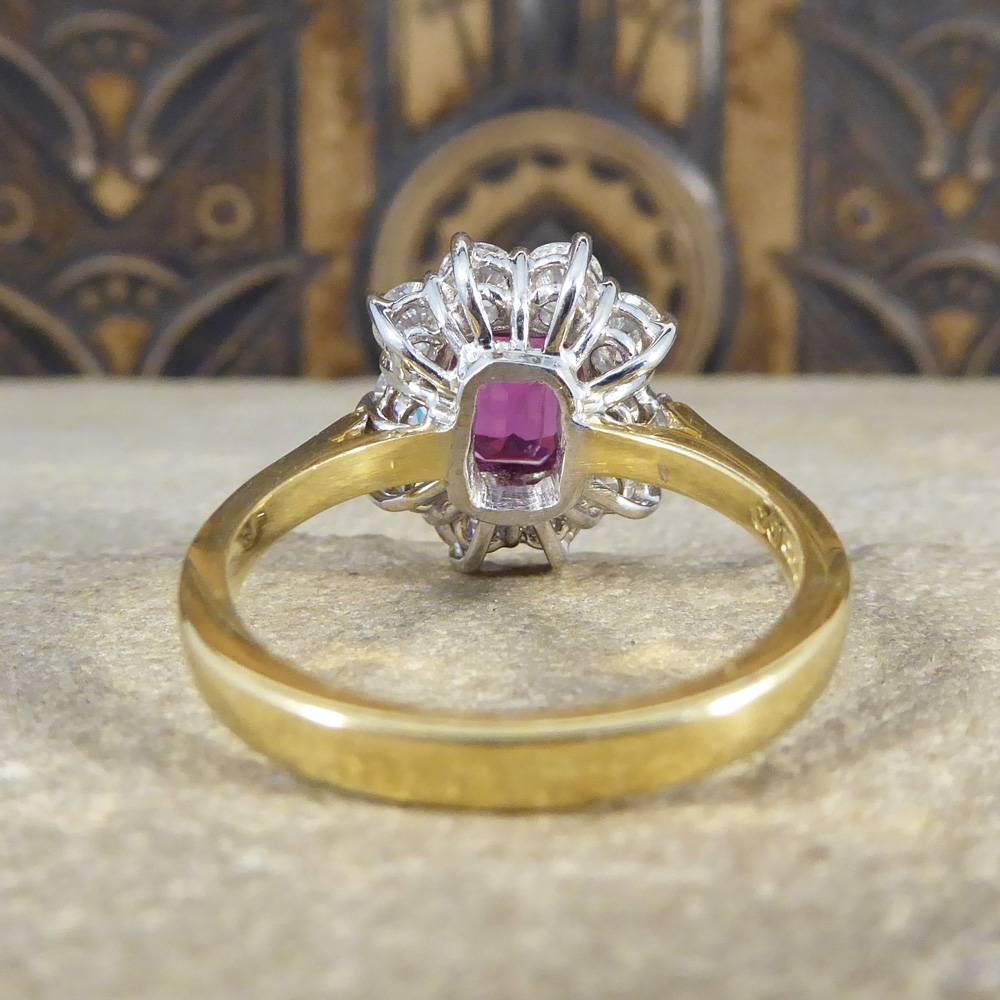 Pink Sapphire and Diamond Cluster Ring in 18 Carat Gold In Good Condition In Yorkshire, West Yorkshire