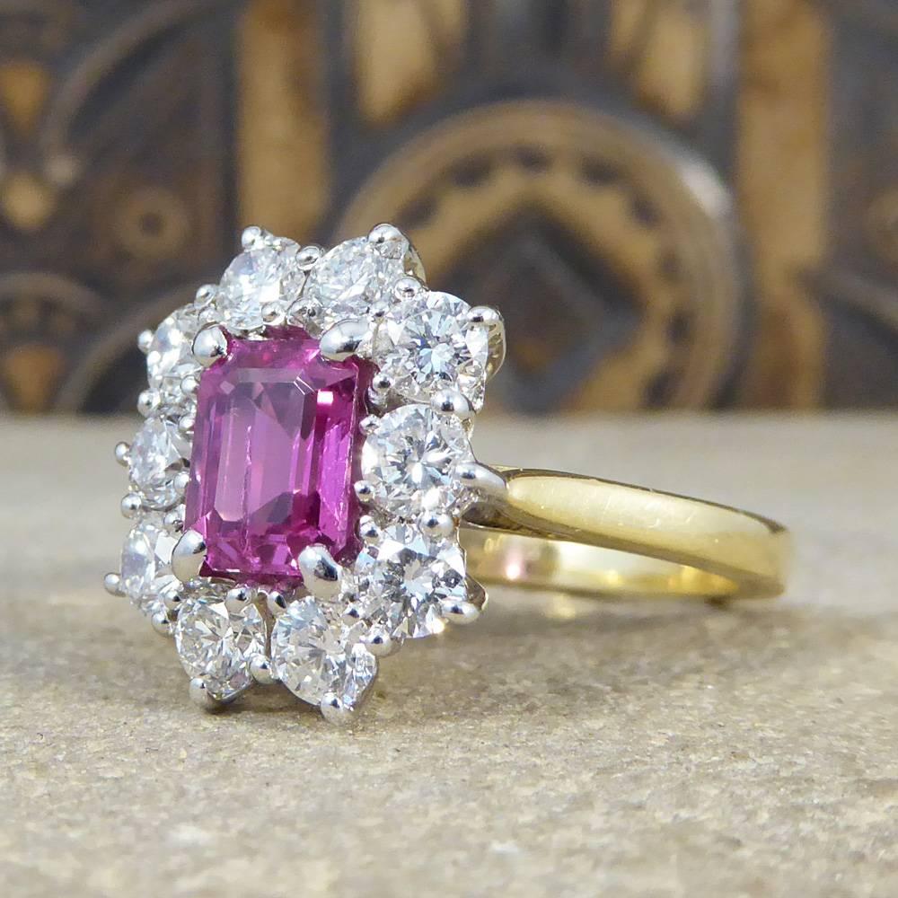 Women's Pink Sapphire and Diamond Cluster Ring in 18 Carat Gold