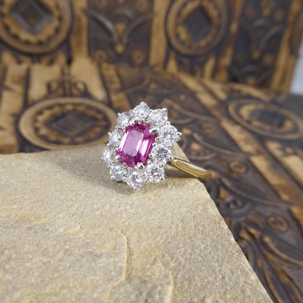 Pink Sapphire and Diamond Cluster Ring in 18 Carat Gold 4