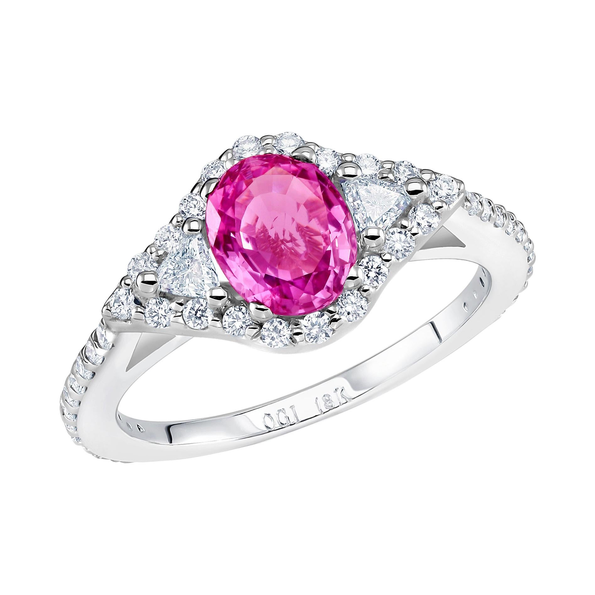 Eighteen Karat Gold Pink Sapphire and Trillion Diamonds Cocktail Cluster Ring