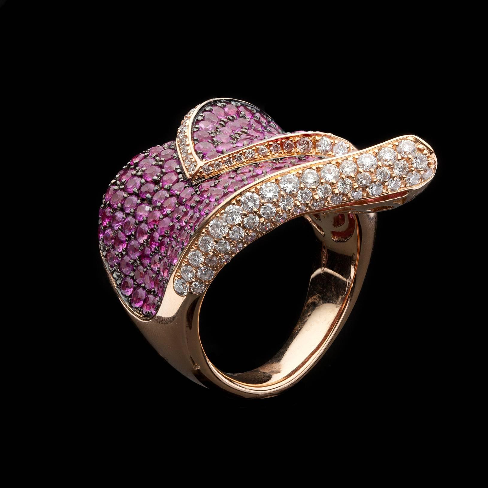 Round Cut Pink Sapphire and Diamond Cocktail Ring