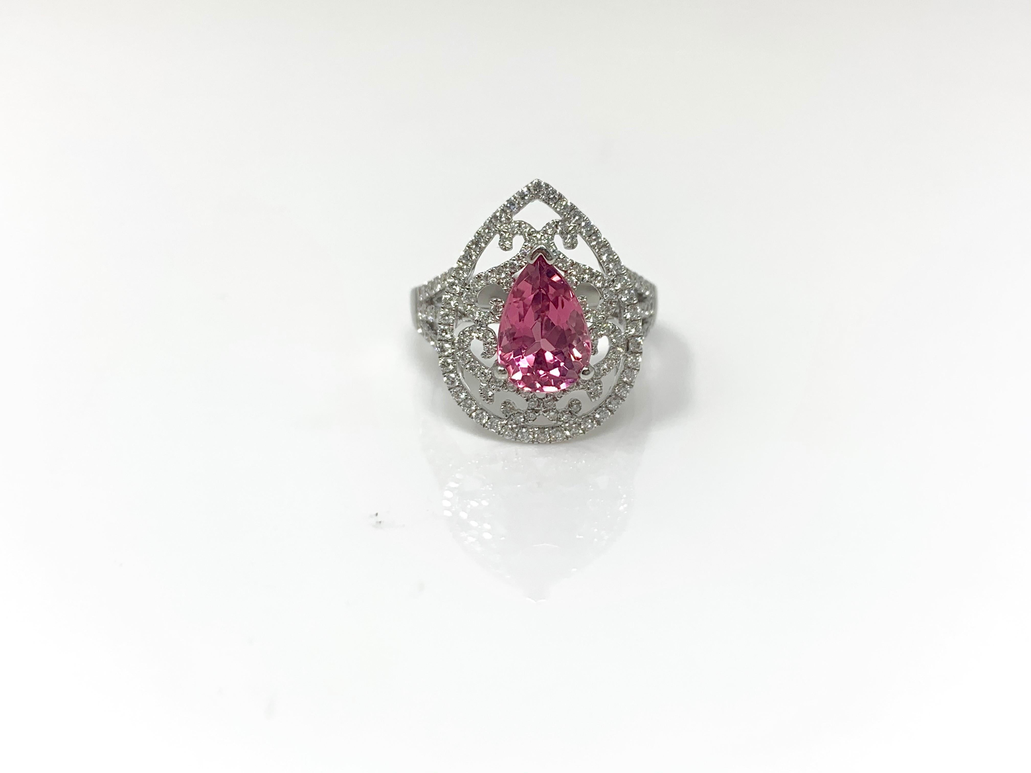 Women's Pink Sapphire and Diamond Cocktail Ring in 18 Karat White Gold For Sale