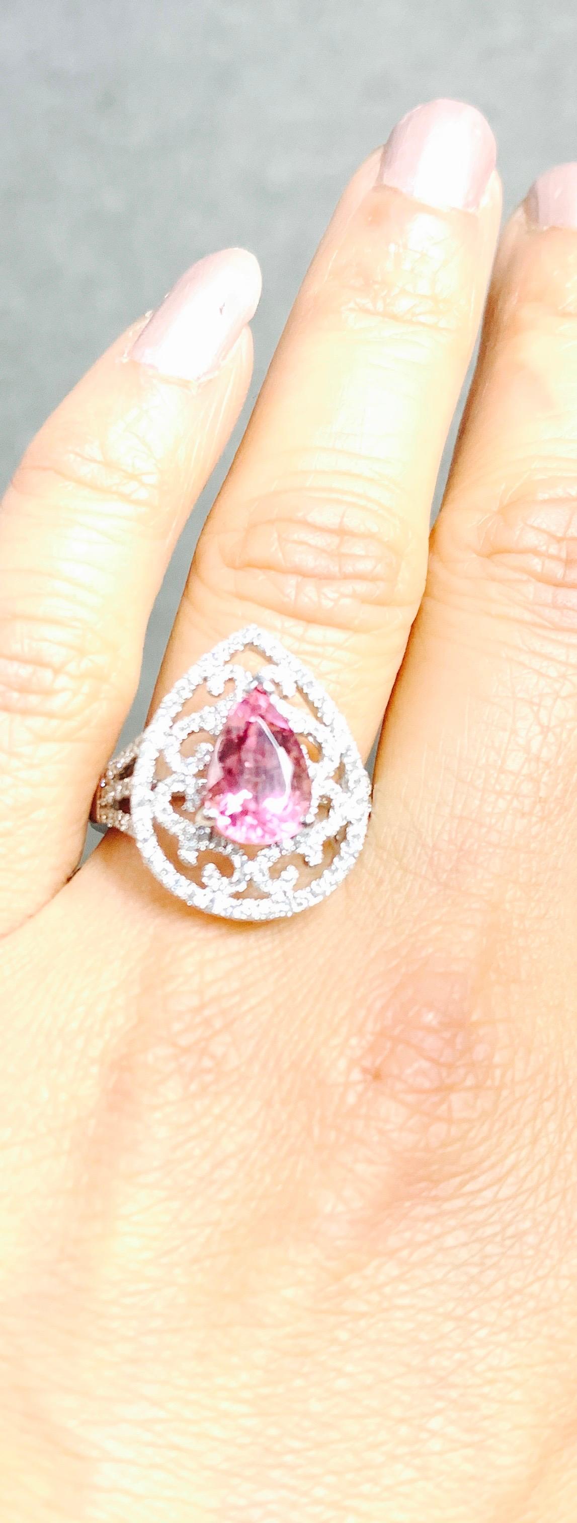 Pink Sapphire and Diamond Cocktail Ring in 18 Karat White Gold For Sale 1
