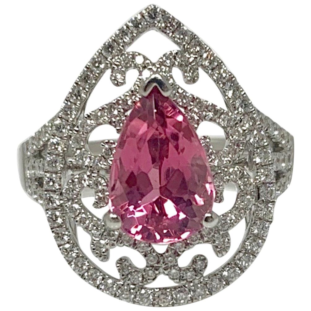 Pink Sapphire and Diamond Cocktail Ring in 18 Karat White Gold For Sale