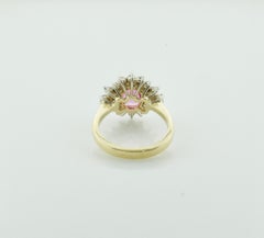 Vintage Pink Sapphire and Diamond Cluster Cocktail Ring in 18k Yellow Gold