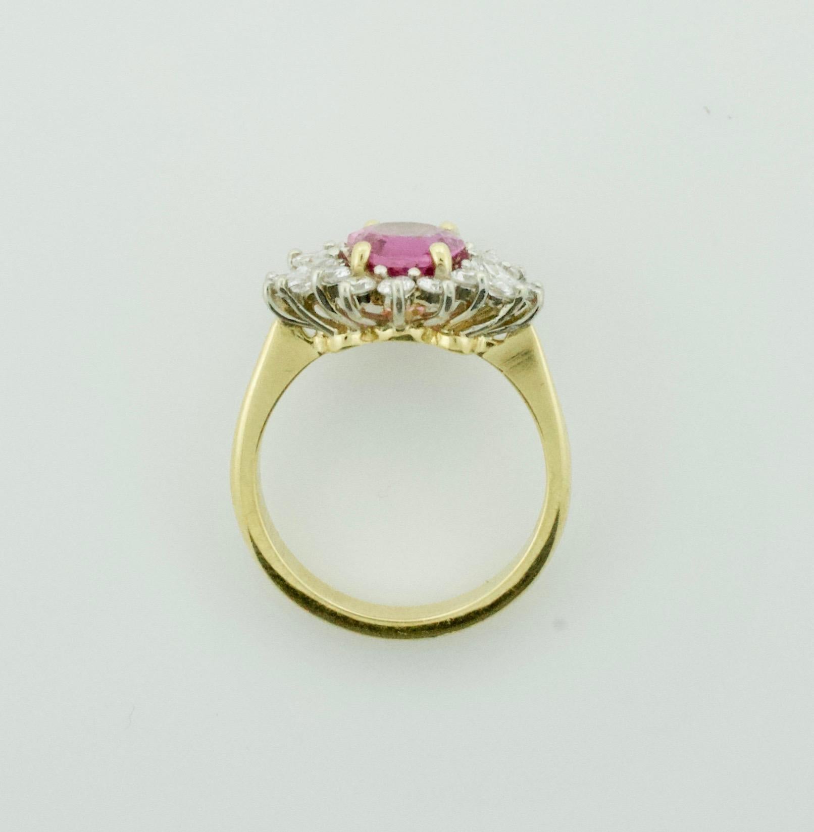 Women's or Men's Pink Sapphire and Diamond Cocktail Ring in 18k For Sale