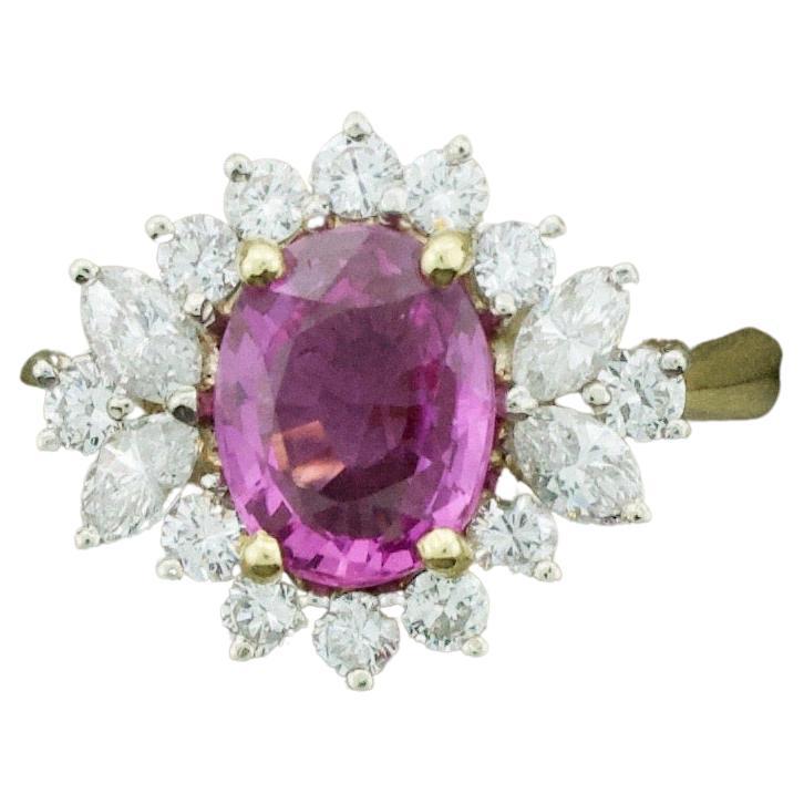 Pink Sapphire and Diamond Cocktail Ring in 18k For Sale