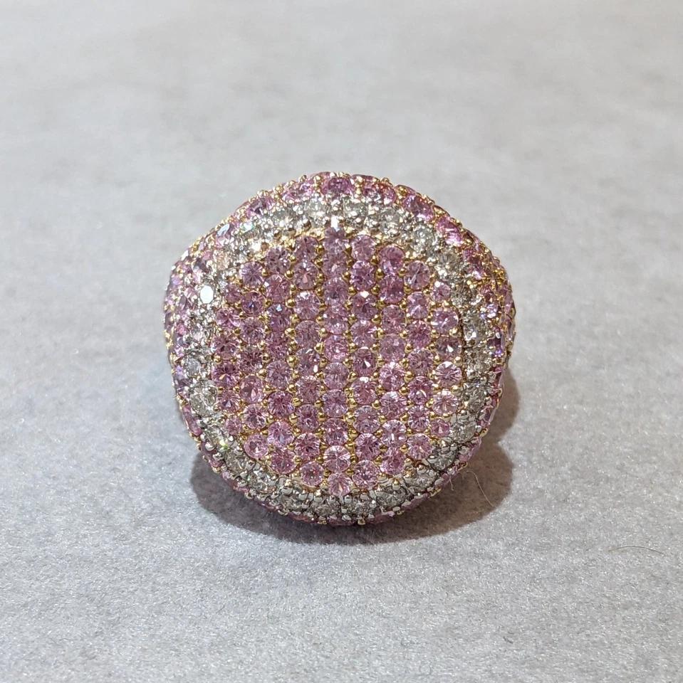 Round Cut Pink Sapphire and Diamond Cocktail Ring in 18k White and Yellow Gold