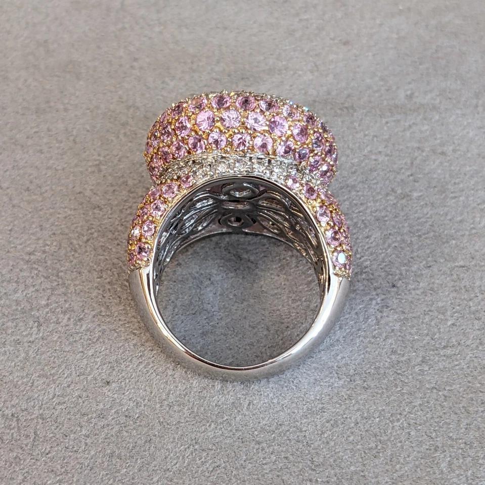 Pink Sapphire and Diamond Cocktail Ring in 18k White and Yellow Gold 1