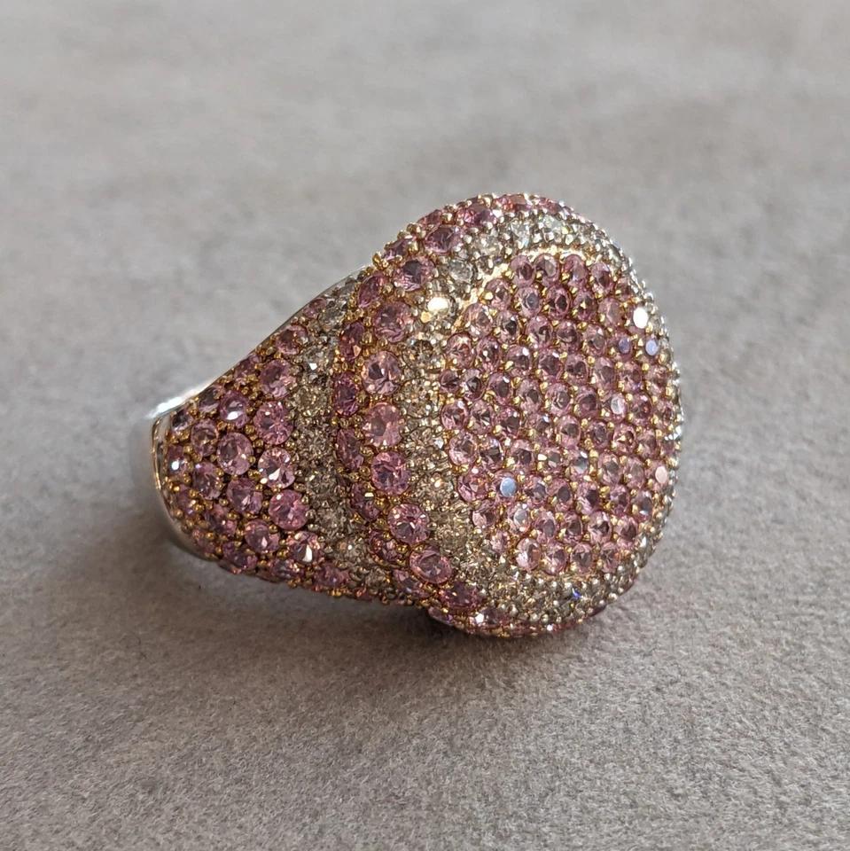 Pink Sapphire and Diamond Cocktail Ring in 18k White and Yellow Gold 2