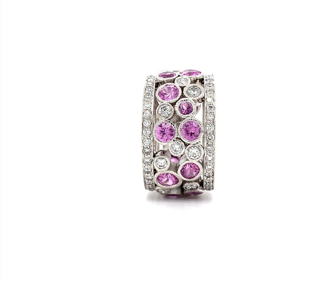 Round Cut Pink Sapphire and Diamond Cocktail Ring in 18k White Gold  For Sale