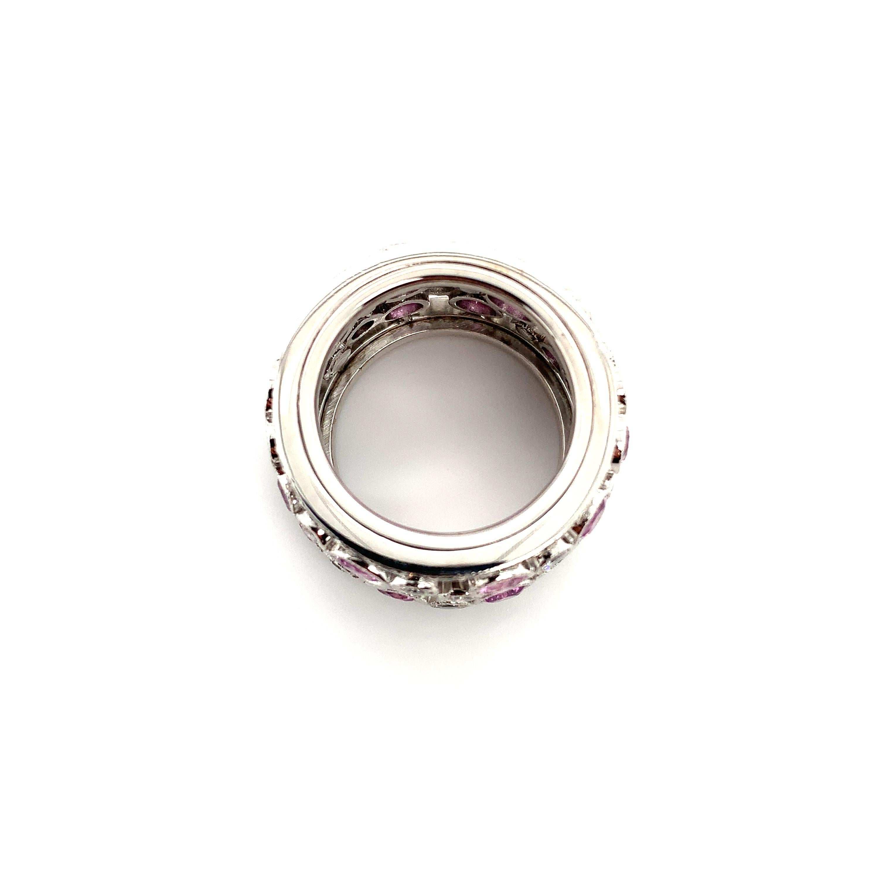 Women's Pink Sapphire and Diamond Cocktail Ring in 18k White Gold  For Sale