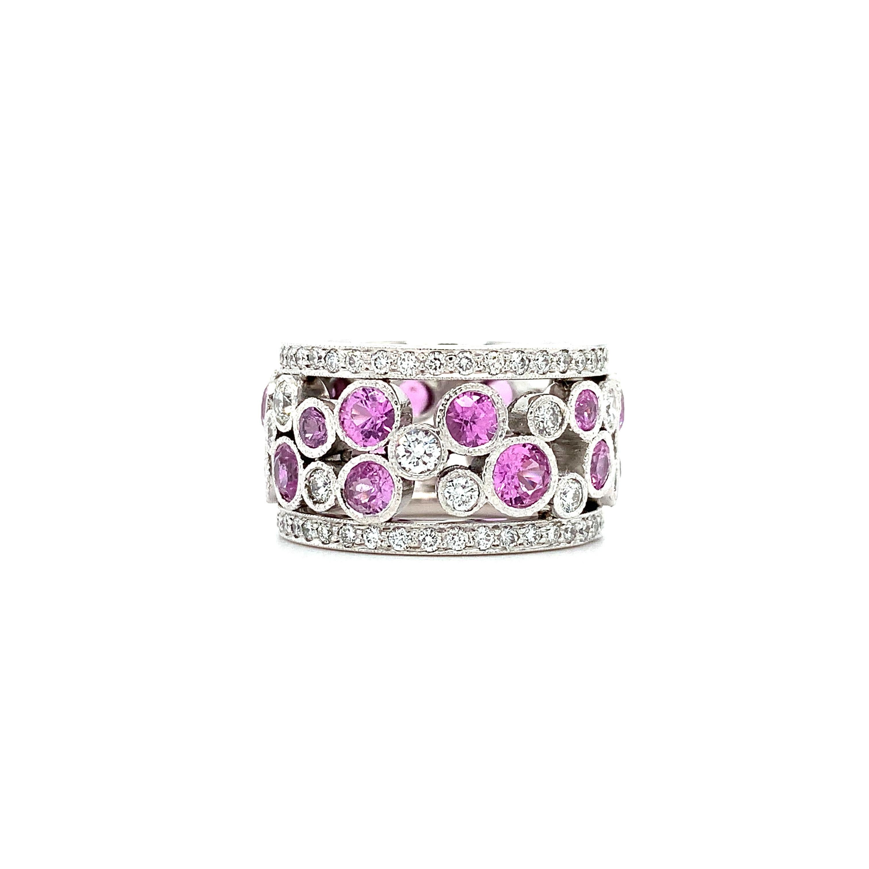 Pink Sapphire and Diamond Cocktail Ring in 18k White Gold  For Sale 1