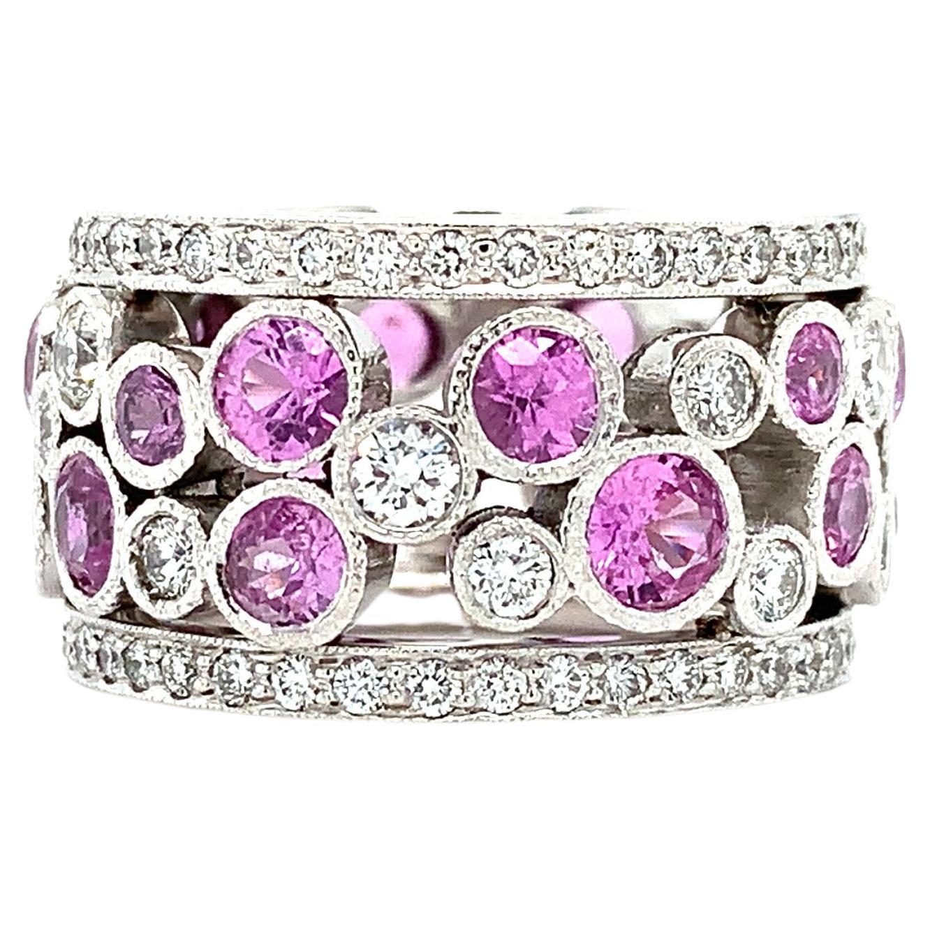Pink Sapphire and Diamond Cocktail Ring in 18k White Gold  For Sale