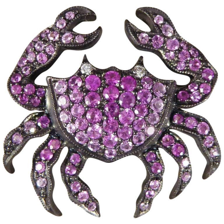 Pink Sapphire and Diamond Crab Pendant and Brooch