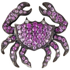 Vintage Pink Sapphire and Diamond Crab Pendant and Brooch