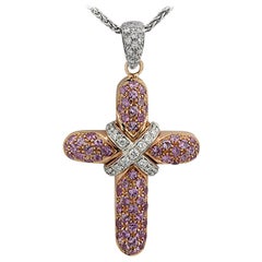 Pink Sapphire and Diamond Cross Necklace