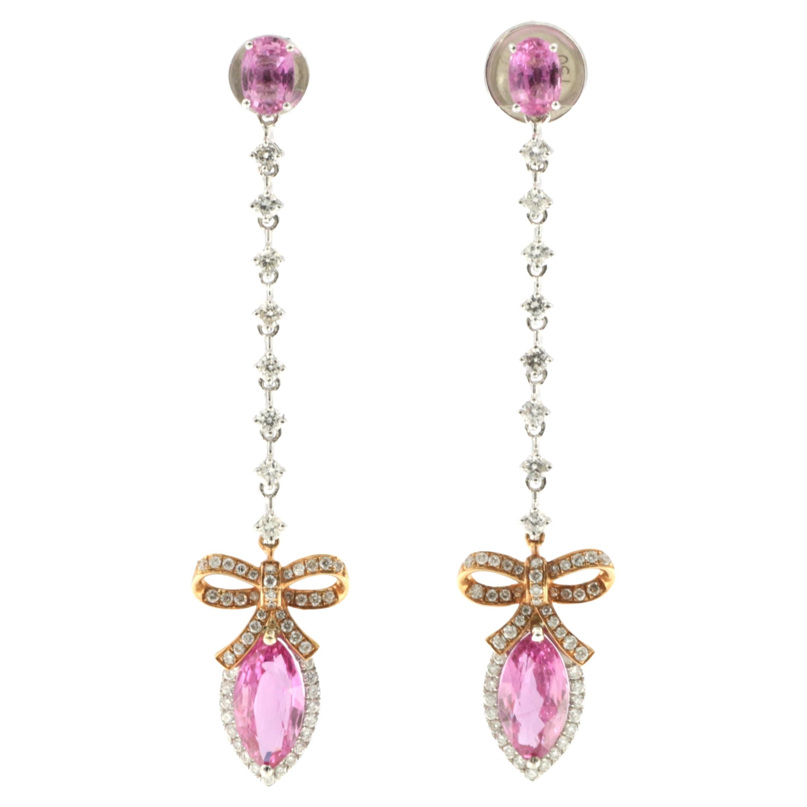 Vintage 5.07 carat Pink Sapphire and Diamond Dangle Earring 18K Rose White Gold For Sale