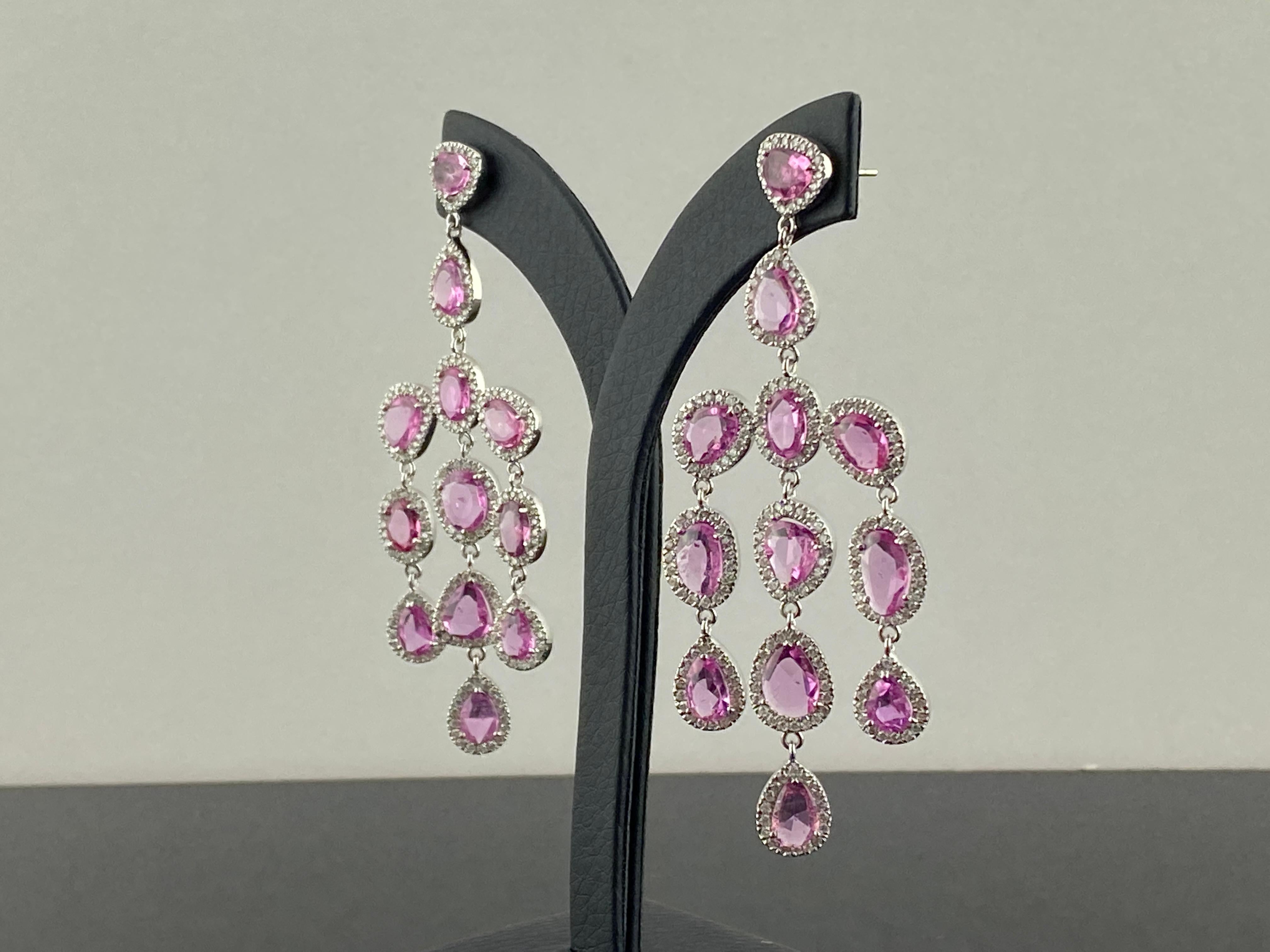 Ohrhänger mit rosa Saphiren und Diamanten (Art déco) im Angebot