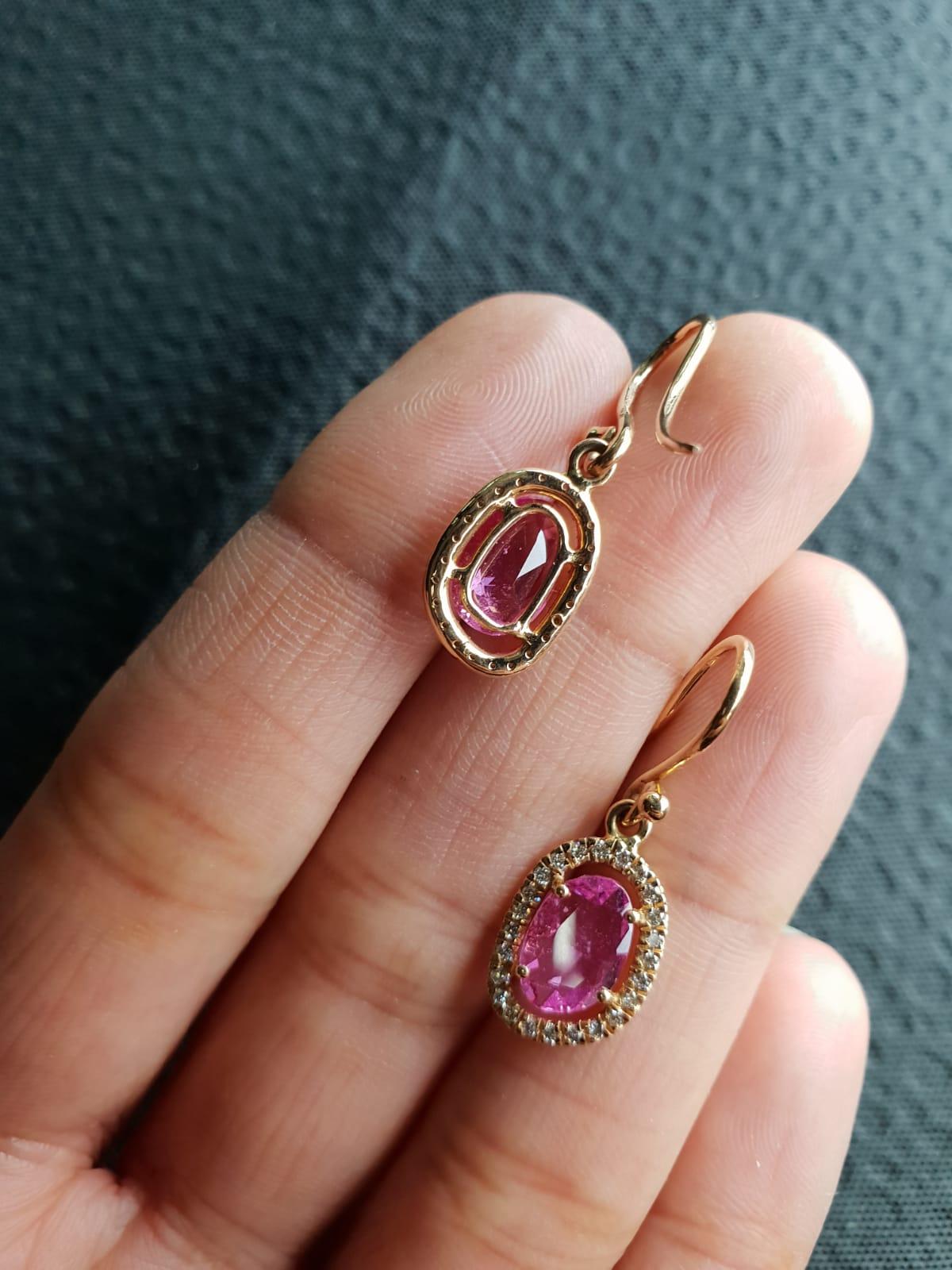 Modern Pink Sapphire and Diamond Dangle Earring
