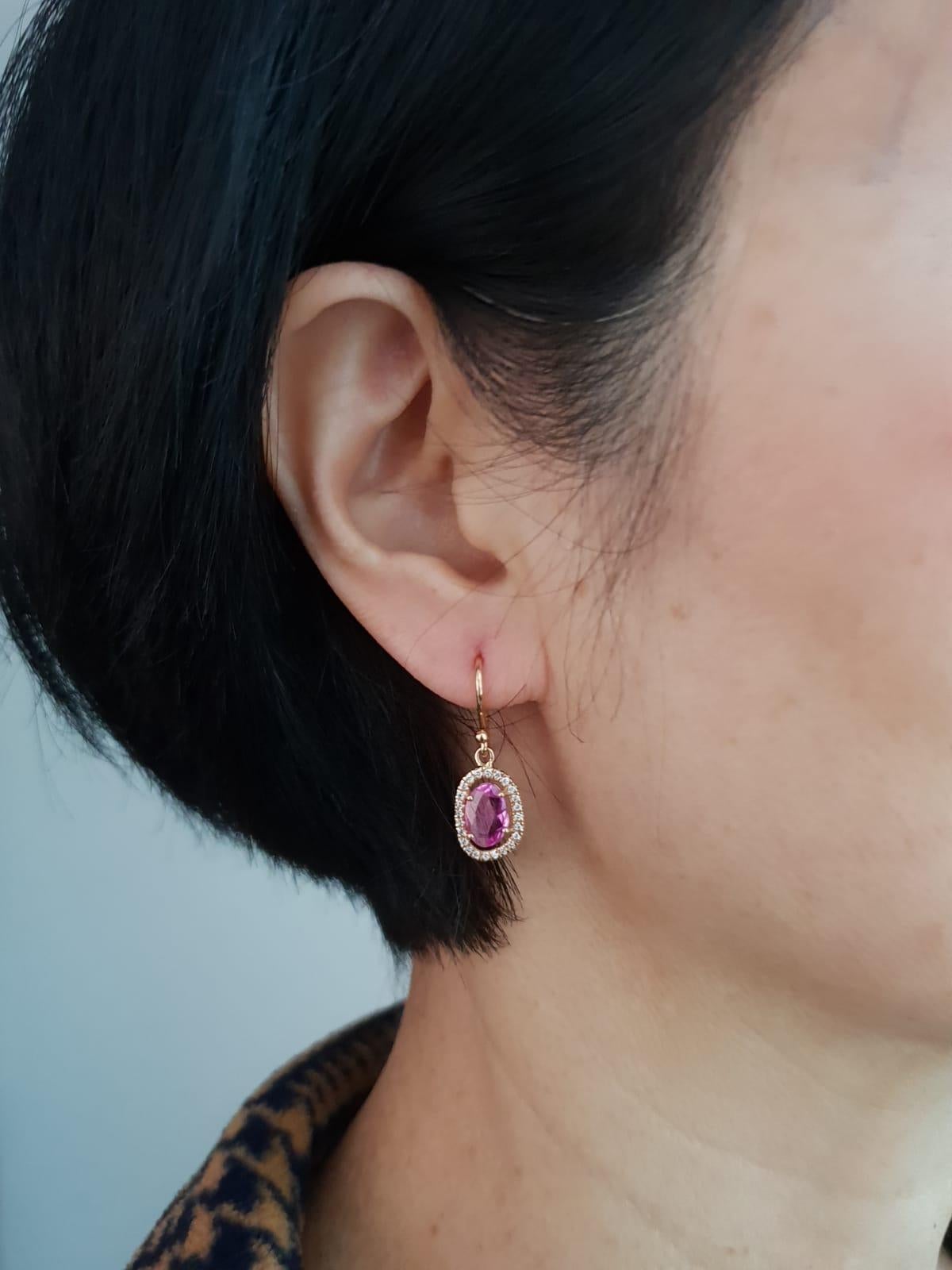Rose Cut Pink Sapphire and Diamond Dangle Earring