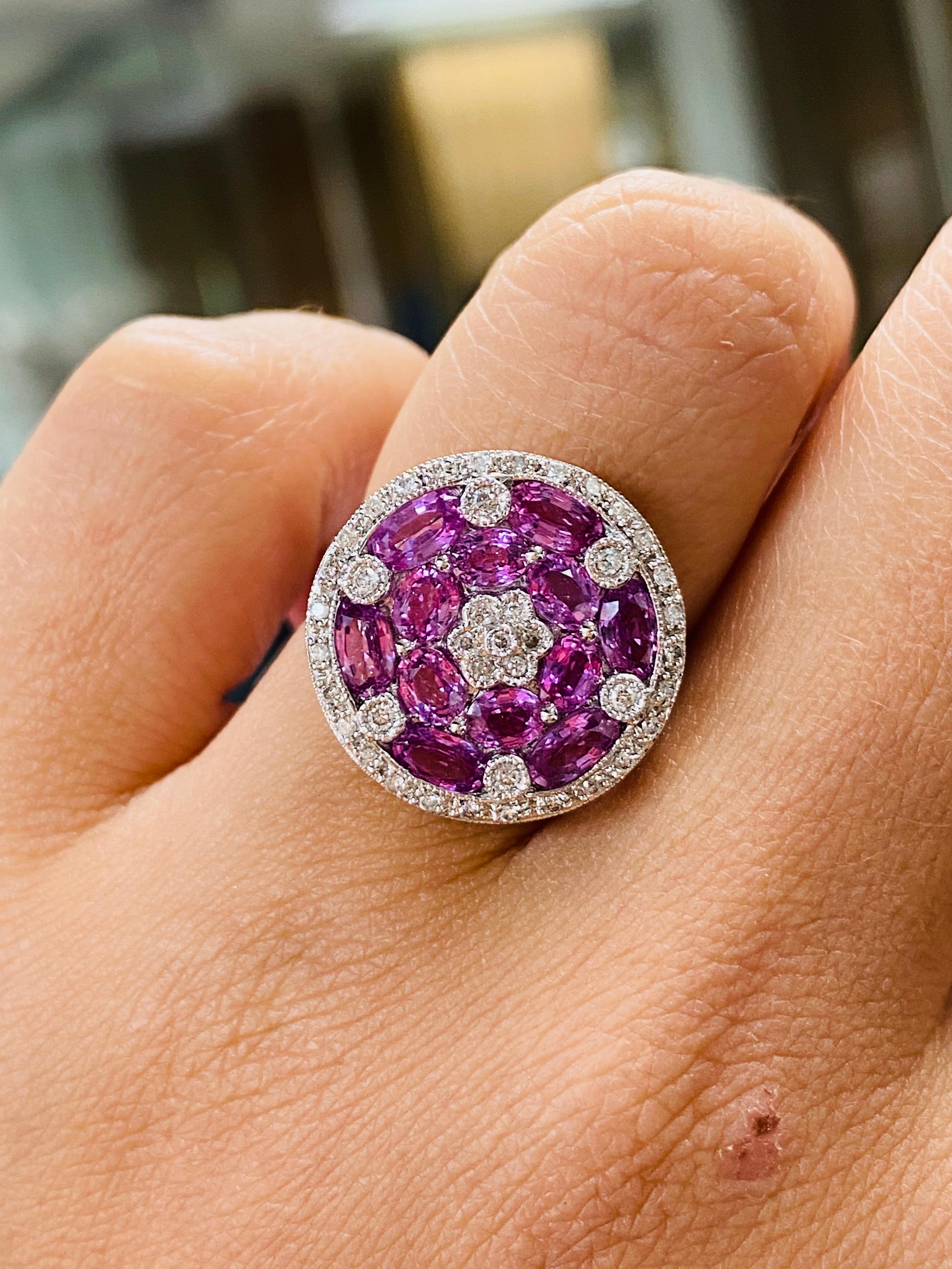 Pink Sapphire and Diamond Disk Ring In New Condition In New York, NY