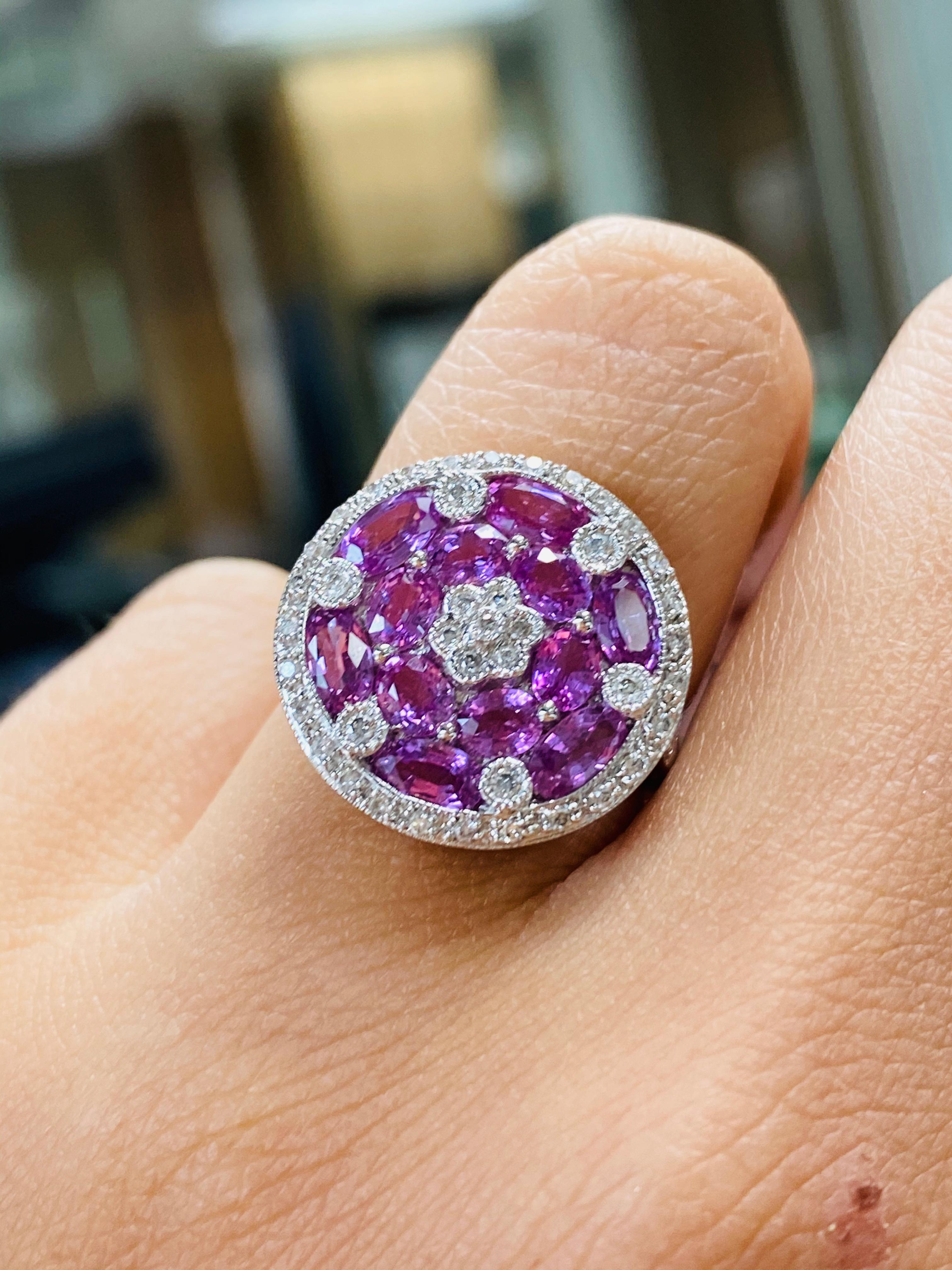 Women's or Men's Pink Sapphire and Diamond Disk Ring