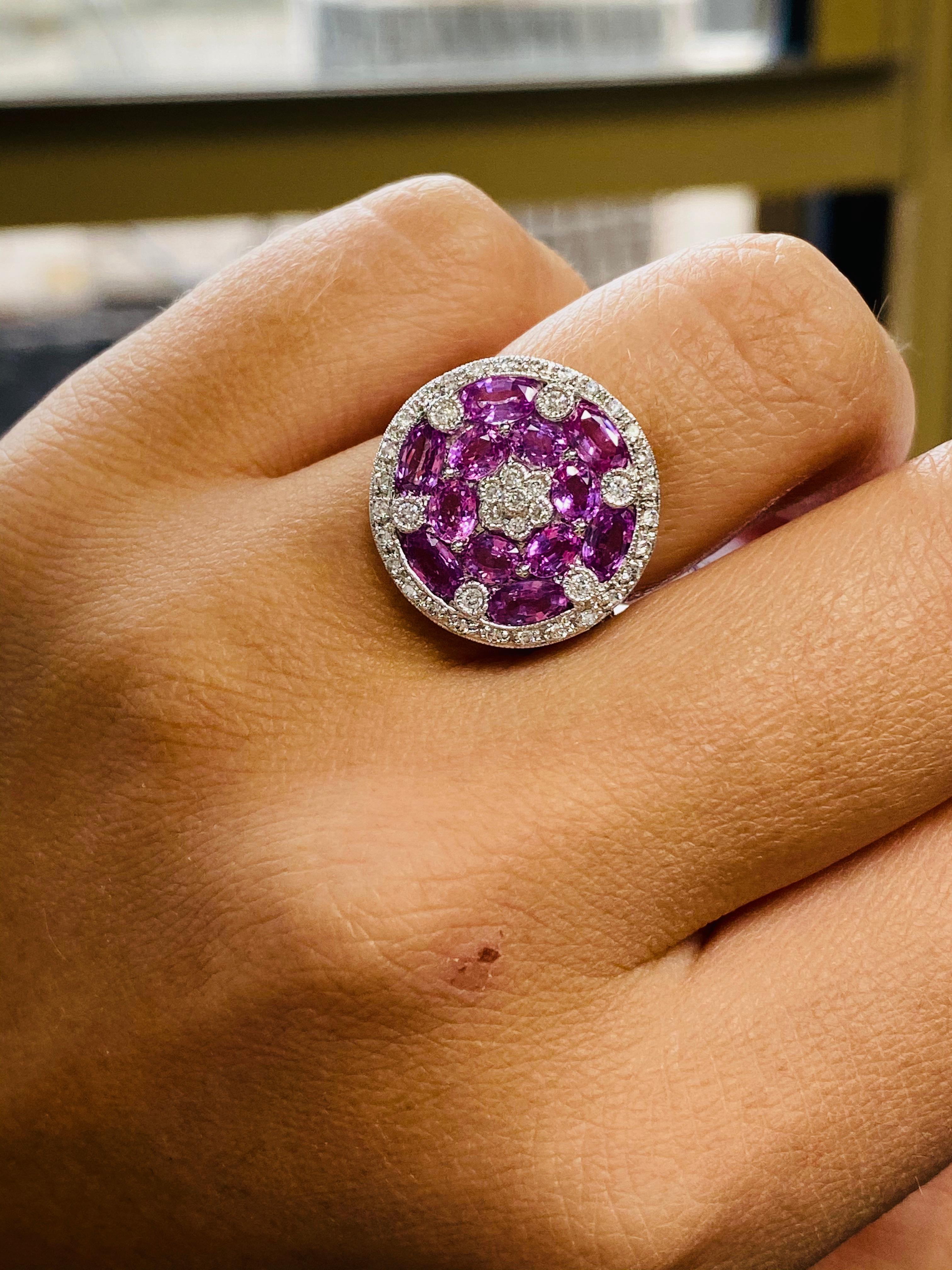 Pink Sapphire and Diamond Disk Ring 2
